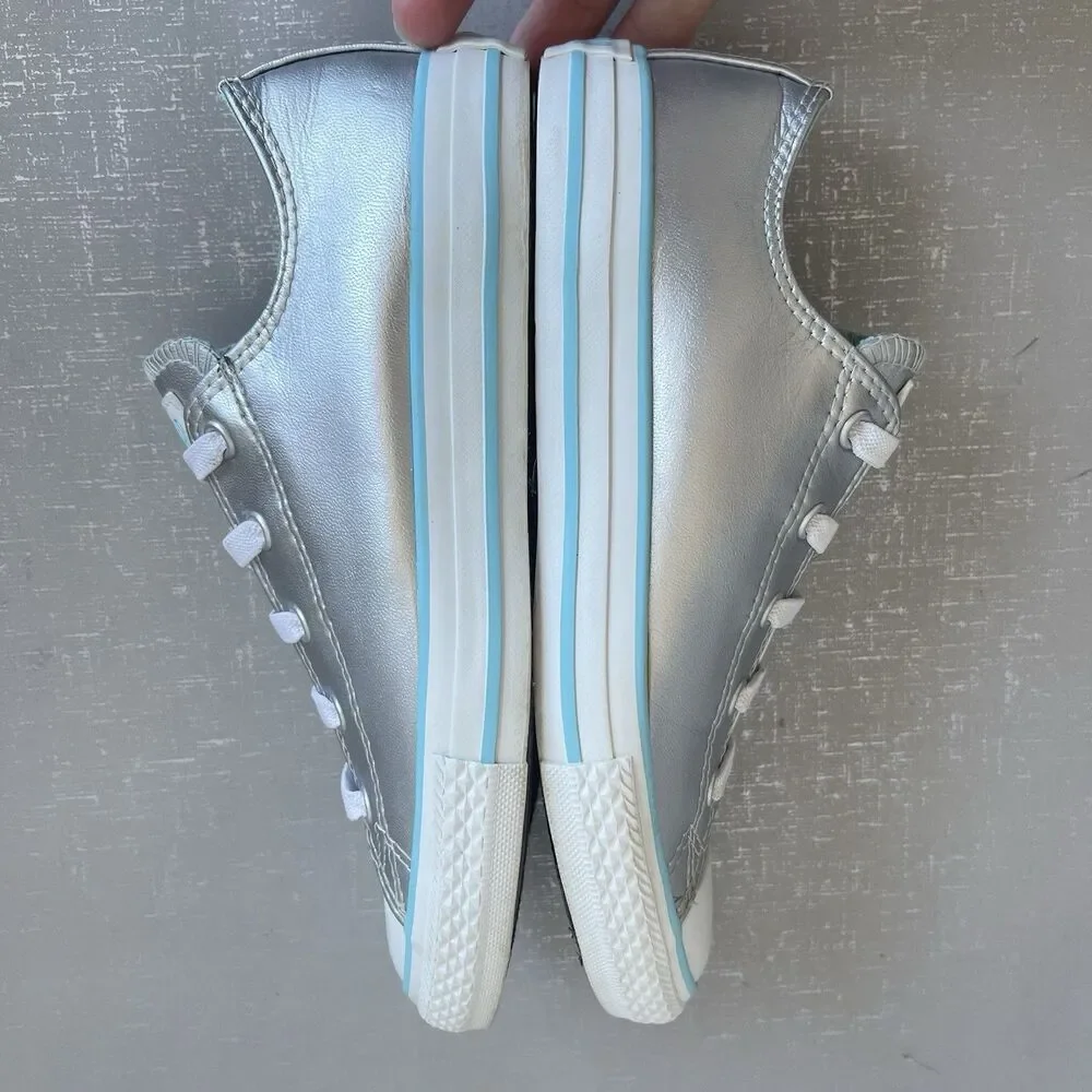 Converse All Star  Junior Youth 3 Chuck Taylor Low Top Sneakers Silver Metallic‎